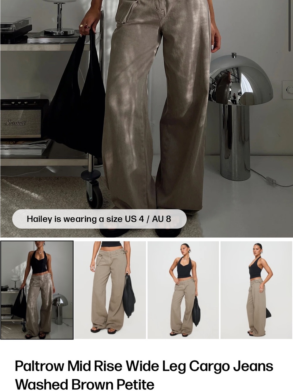 Princess Polly Washed Brown Paltrow Mid Rise Wide Leg Cargo Jeans